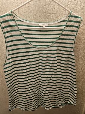 Women's Green and White Striped Sleeveless Tank Top